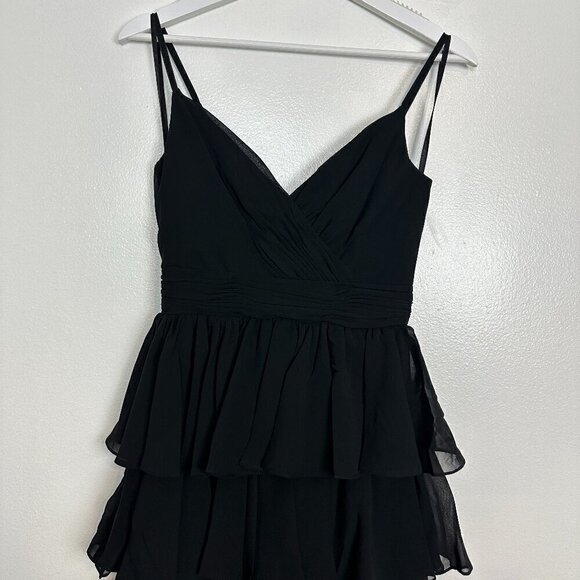 MAC DUGGAL Tiered Ruffle Empire Waist Chiffon Gown in Black Size US 2 - Picture 4 of 8